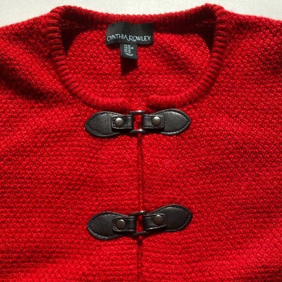 CYNTHIA ROWLEY Medium Buckle Snap Cardigan Sweater Red Vegan Business Casual - Picture 6 of 10